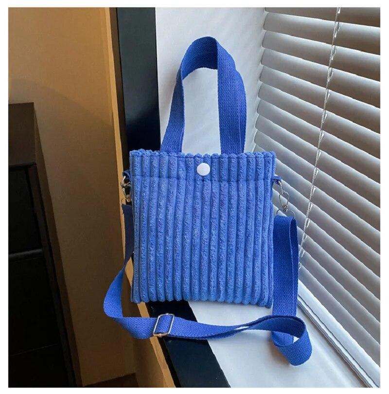 Mini Tote Tasche Frauen Cord Zipper Schulter Tasche Frühling Sommer Neue Mode Handtasche Einzelnen Schulter Tasche Umhängetasche Kleine One Size blau