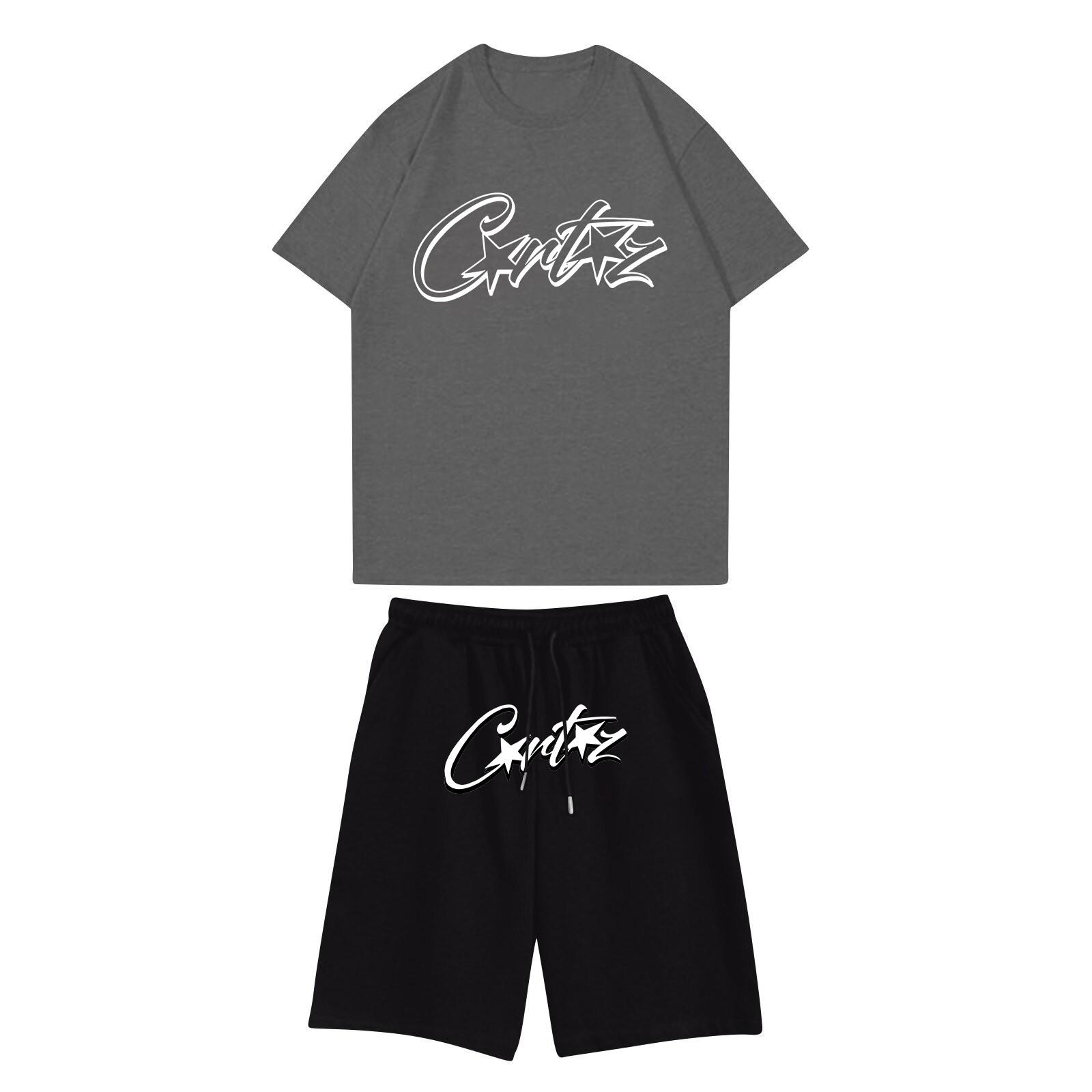 Unisex-Jogging-Set, Sommer, lässig, bedruckt, Rundhals-Kurzarm-T-Shirt + Shorts, Set, Sportanzug XXL