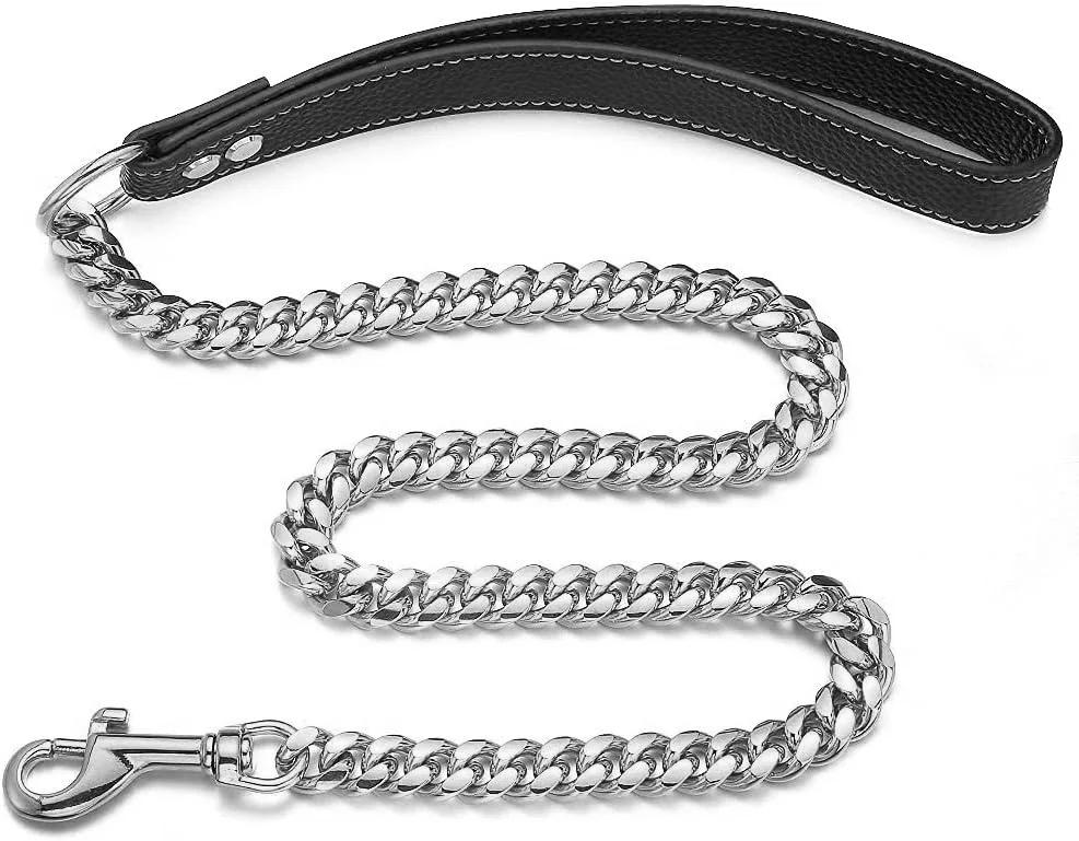 14mm Haustierleine Hund Edelstahl Halsband Leine Zugseil Großer Mittlerer Kleiner Hund Gusskette Wird Zum Trainieren von Haustierbedarf Verwendet (Silver,L 120cm) silber