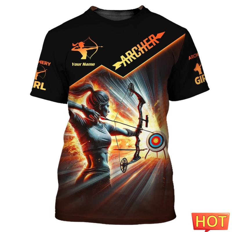 Modische Bogenschieß-T-Shirts für Herren, trendige Kurzarm-Shirts mit 3D-Druck und individuellem Namen, lockere, atmungsaktive Sport-T-Shirts 6XL gray