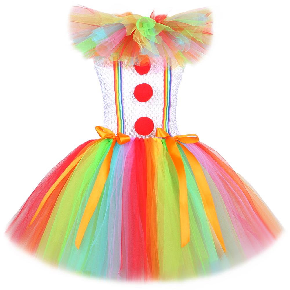 Regenbogen Lustiges Zirkusclown-Kostüm für Mädchen Halloween Karneval Party Dress Up Fancy Joker Cosplay Tüll Tutu Kleid Kinderkleidung XXL (9-10 Years) violett