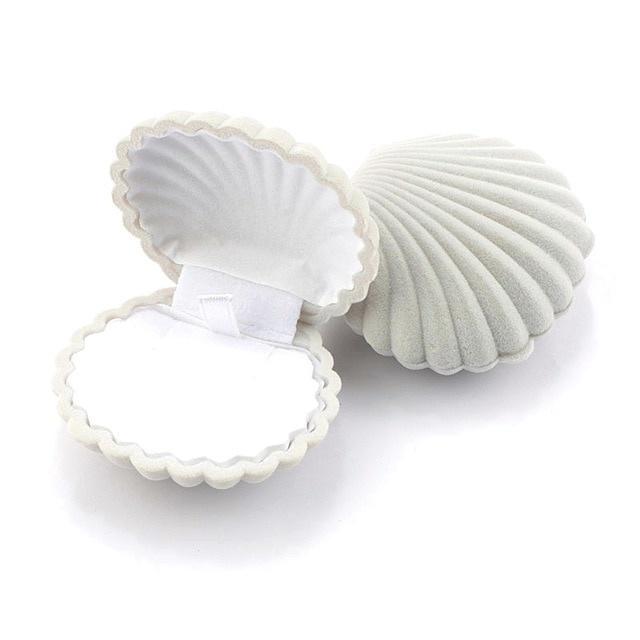 Muschelförmige Samt-Schmuckschatulle, Hochzeit, Verlobungsring-Box für Ohrringe, Halskette, Armband, Display, Geschenkbox, Aufbewahrung grau