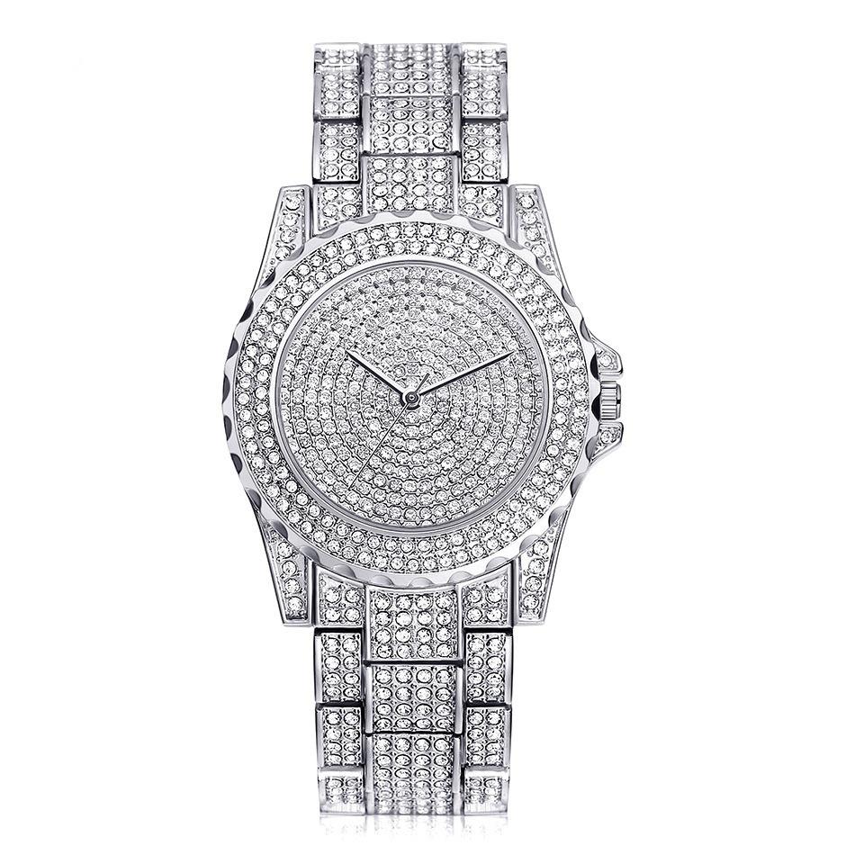 Luxus Damen Uhr Iced Out Uhr mit Quarz Kristall Strass Diamant Uhren Damen Edelstahl Armbanduhr Volle Diamanten