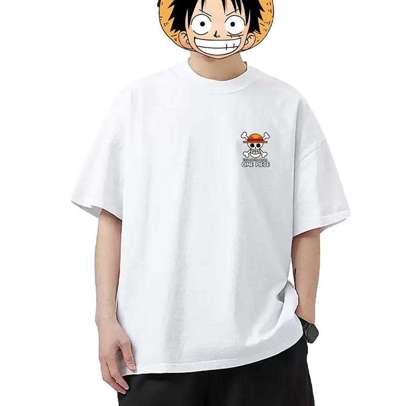 One Piece Anime Aufdruck Reines Baumwoll T-Shirt Kurzärmeliges Body T-Shirt Japanischer Stil One Piece Luffy Trendig für Herren und Damen 4XL