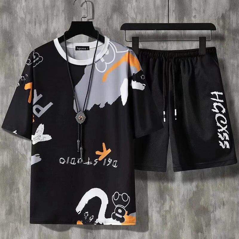 Sommer Männer Kurze Sets Harajuku T-shirt und Shorts Mode 2PC Männer Casual Outfit Set Kurzarm Streetwear Trainingsanzug 5XL M