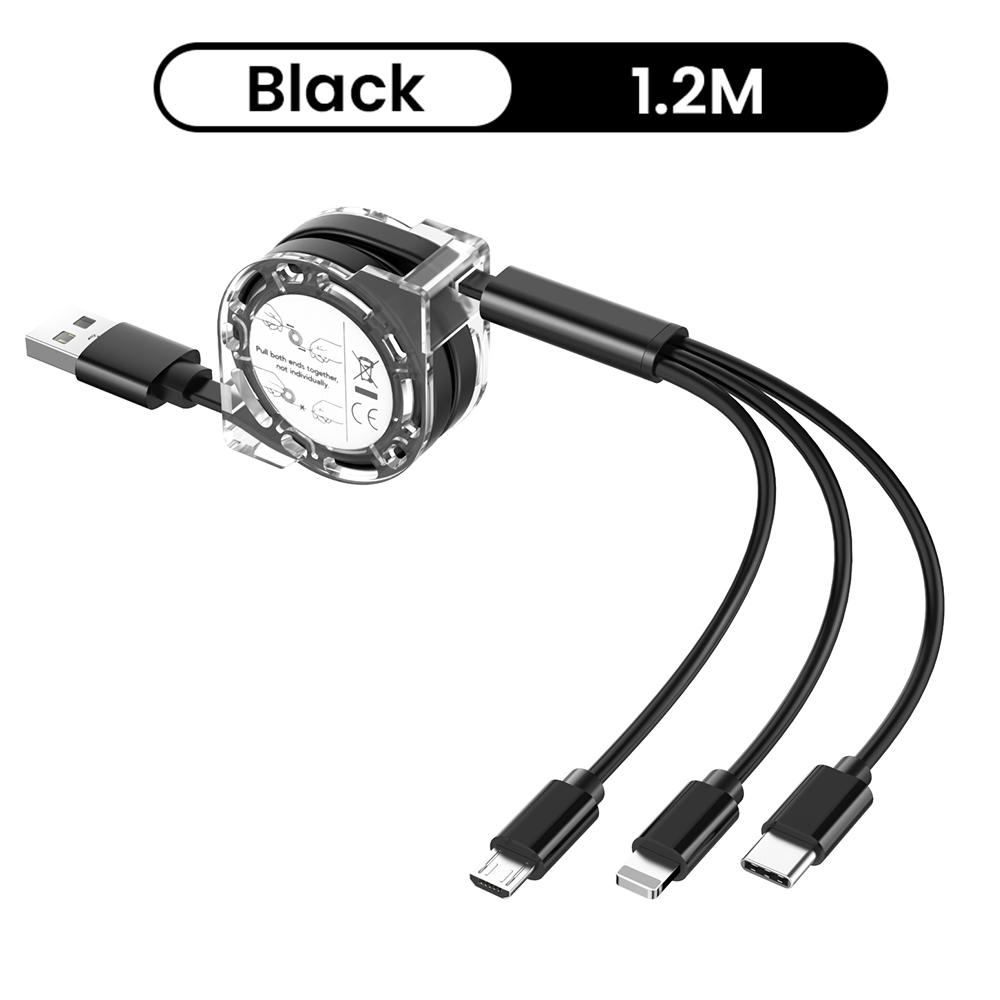 Stretch 3in1 iOS Typ C USB C Micro USB Ladegerät Kabel Für iPhone 12 13 14 5 6 7 8 X Samsung Kabel Draht Auto Ladung Handy Kabel 3 In 1 Cable schwarz