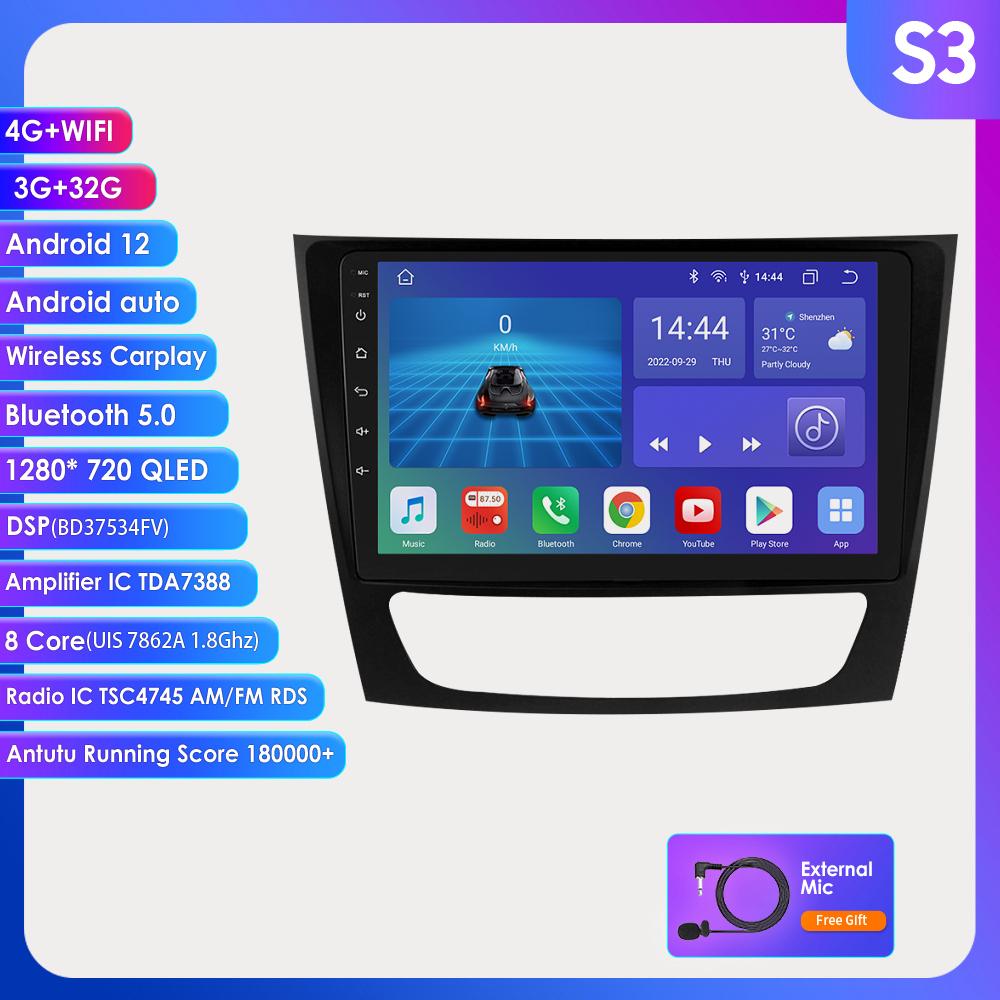 Hizpo Carplay 4G-LTE Android 12 Auto Radio Multimedia Player Für Mercedes Benz E-klasse W211 E200 E220 E300 E350 e240 E270 E280 CLS KLASSE W219 Navi GPS S3 8Core 3G 32G