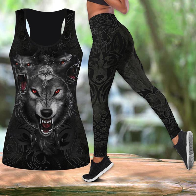 Tolles Yoga-Outfit mit Wolfshund-Aufdruck für Damen, modische 3D-gedruckte Workout-Leggings, Fitness, Sport, hohe Taille, lässige Yoga-Hose für Damen 2022 M schwarz