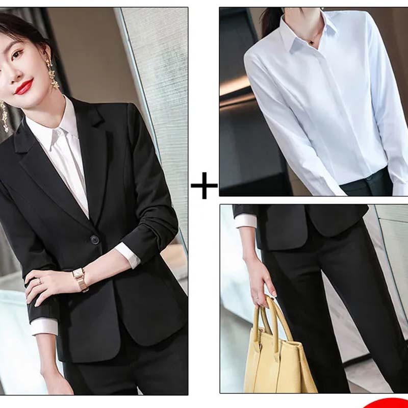3-teiliges Anzugset für Damen, lässig, professioneller Blazer, Blazer + Anzughose + Hemd, neue Mode, Temperament, Anzugjacke, formelles Vorstellungsgespräch, Overall S schwarz