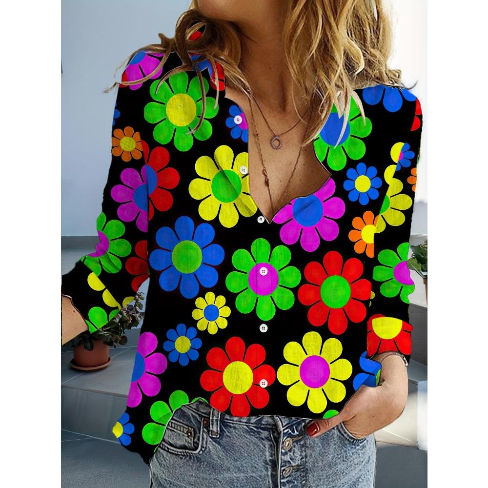 Damen Casual Blumenprint Bluse Reverskragen Bluse Damen Langarmshirts Damenbekleidung Freizeitkleidung Damenbekleidung M green
