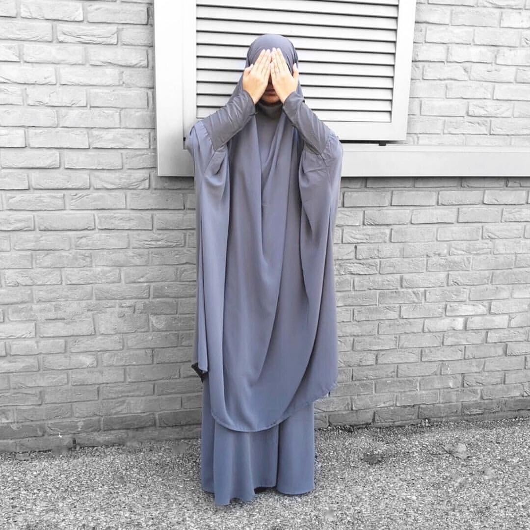 Lockere Robe, muslimisches Kleid, türkisch-islamische Kleidung, Set mit Maxikleidern für Frauen, einfarbig, langärmelige Kleidung one size grau