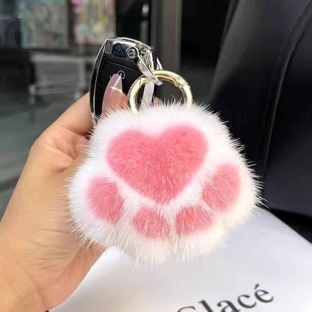 Katzenpfote Anhänger Schlüsselanhänger Kawaii Flauschig Kunstpelz Schlüsselanhänger Stofftier Kindergeschenk Plüschtier Schlüsselring Rucksack Auto Schlüsselanhänger white