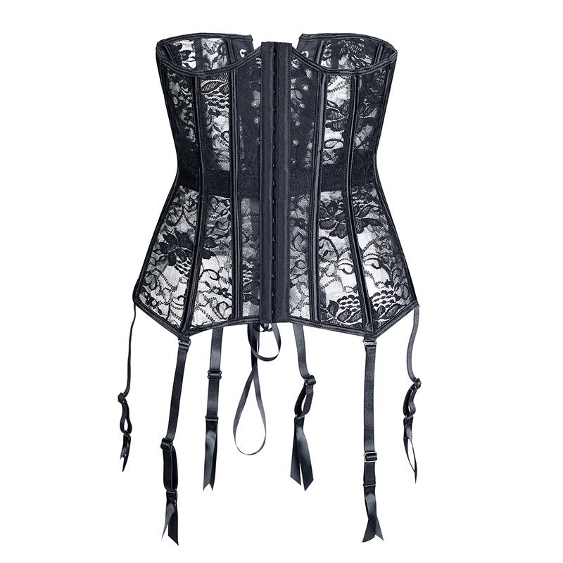 Steampunk-Korsett-Oberteil mit Schnürung für Damen und Strumpfgürtel, sexy Dessous, Taillengürtel, Gothic-Bustier 6XL schwarz