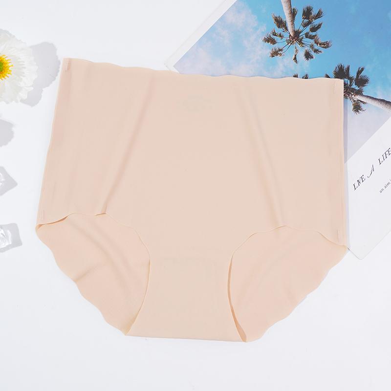 1/4 Stück Damen Slips mit hohem Bund Übergröße Eisseide Nahtlose Slips Damen Weiche Unterhosen L beige