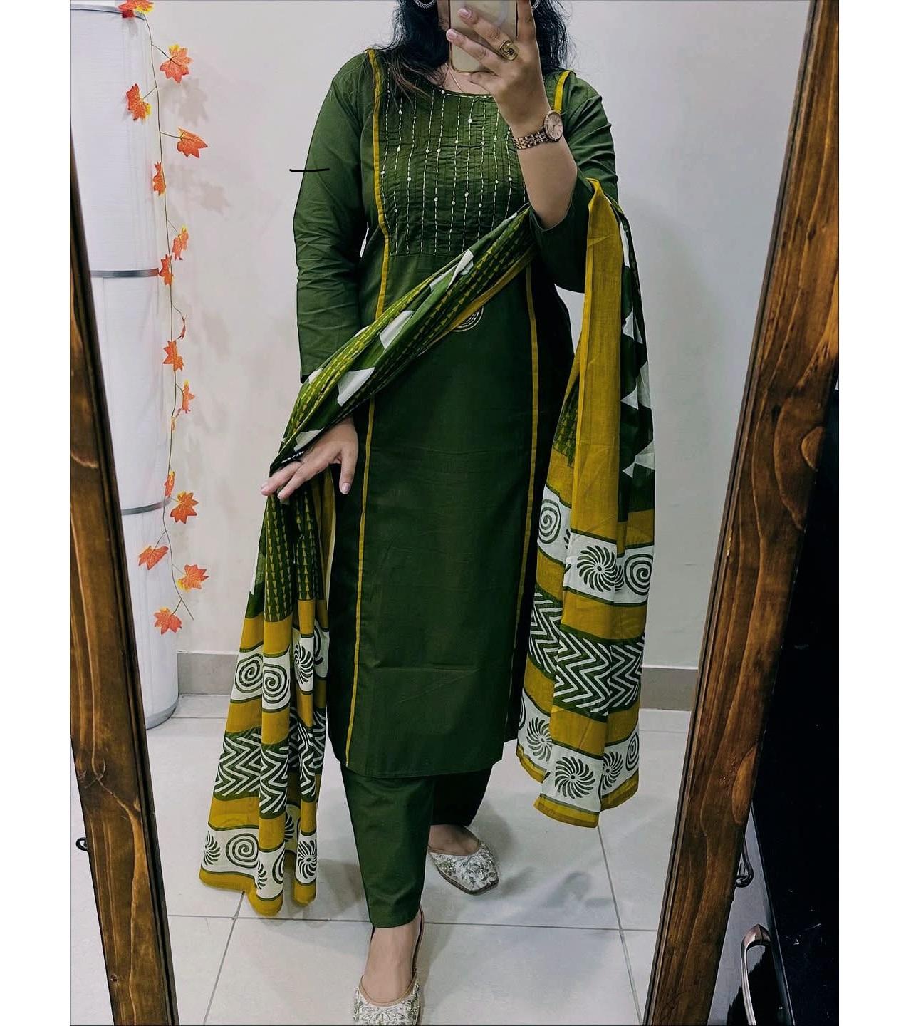 Damen Designer Top Tunika Kurta Patn Dupatta Set Indisch Bollywood Partywear Salwar Anzug 3XL grün