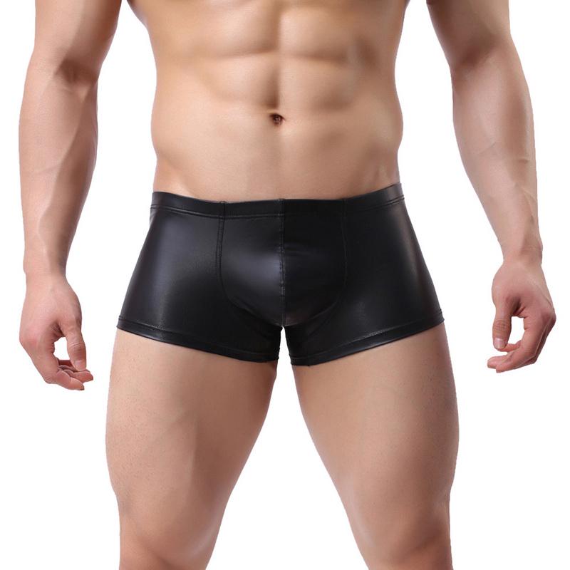 Mode Herren Kunstleder Slips Lackleder Sexy Unterwäsche Höschen U Konvexe Tasche Boxer Unterwäsche Slim Fit Boxer Unterhose M schwarz