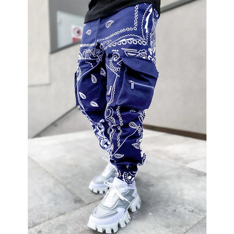 Hip Hop Druck Hosen Männer Hosen Mode Streetwear Jogginghose für Männer Jogger High Street Lose Cargo Hosen Männer XXL dunkelblau