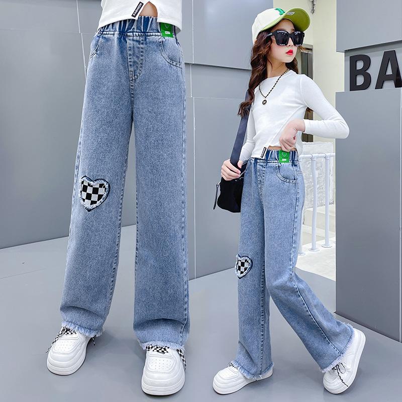 Frühling und Herbst Mädchen Denim Hosen Mädchen Mode Lose Jeans Einzelne Hosen Kinder Tragen Baby Neue Hosen 130 blau