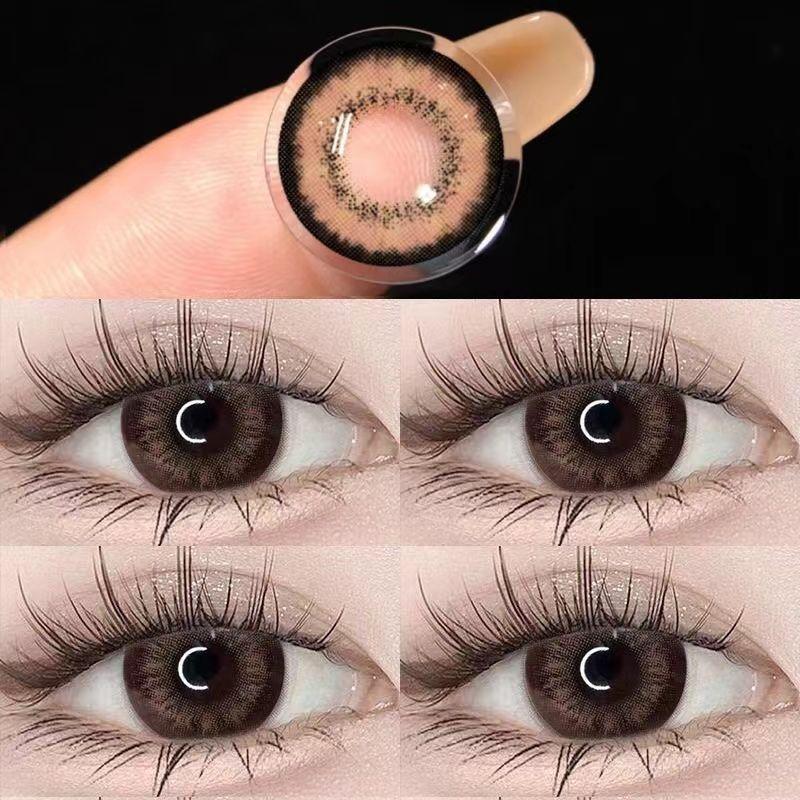 MillCreek 2 Stück Kontaktlinsen mit Grad für Augenbraun Beauty Doll Eyes 14,5 mm Kurzsichtigkeit 0~-8,00 Jährliche Verwendung -1.25 hellbraun
