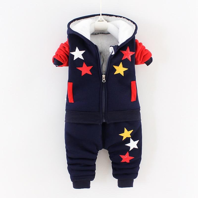 2021 Winter Baby Kinder Kleidung Sets Cartoon Kleinkind Jungen Mädchen Warme Mit Kapuze Mäntel Hosen Anzug Kinder Dicke Trainingsanzug Kleidung Set 80cm rot/navy blau