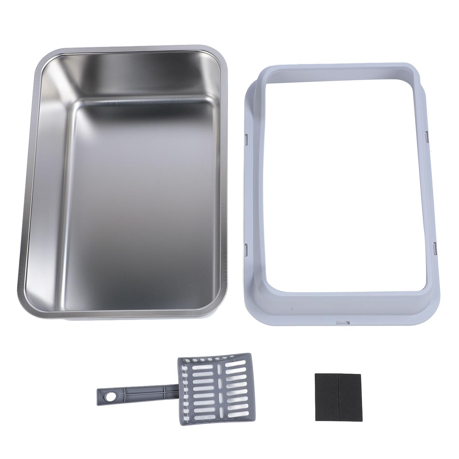 Katzenklo aus Edelstahl Anti-Spritz Top-Einstieg Groß Hochwandige Katzentoilette mit hellgrau