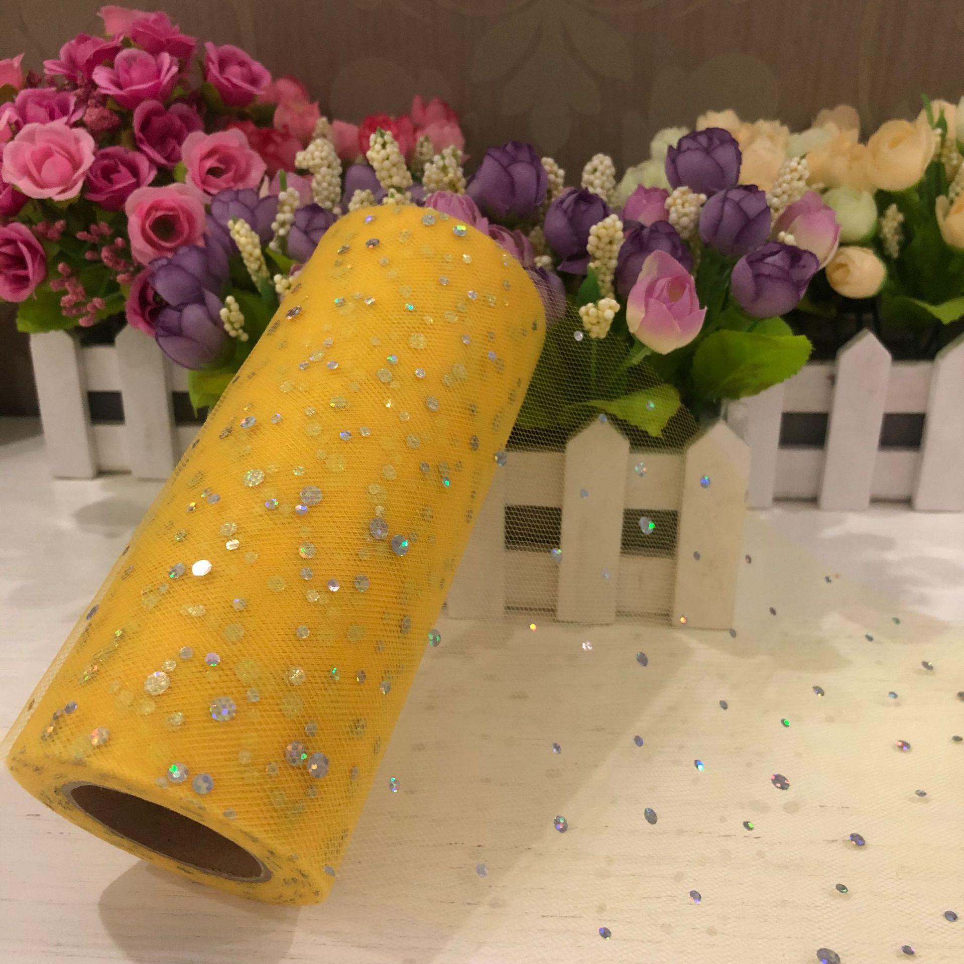 10 Yards Laser Pailletten Tüll Rolle Organza Party Dekoration DIY Tutu Stoff Hochzeit Dekoration Nähen Mesh Organza Tutu Rock Zubehör gelb