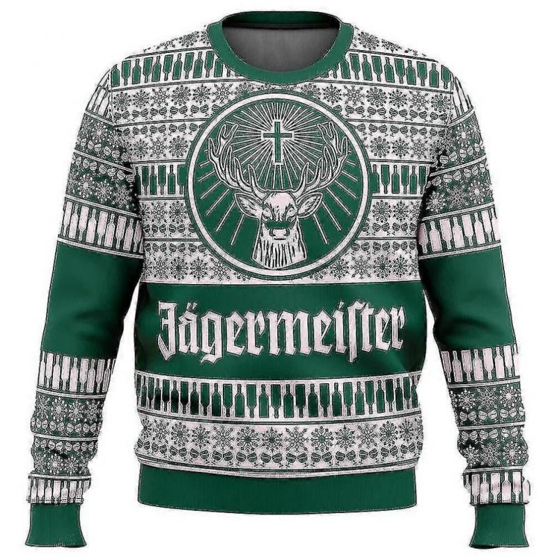 Bebetter Jagermeister Hässlicher Weihnachtspullover Herren 3D Sweatshirt Tops Herbst- und Winterkleidung A 2XL orange