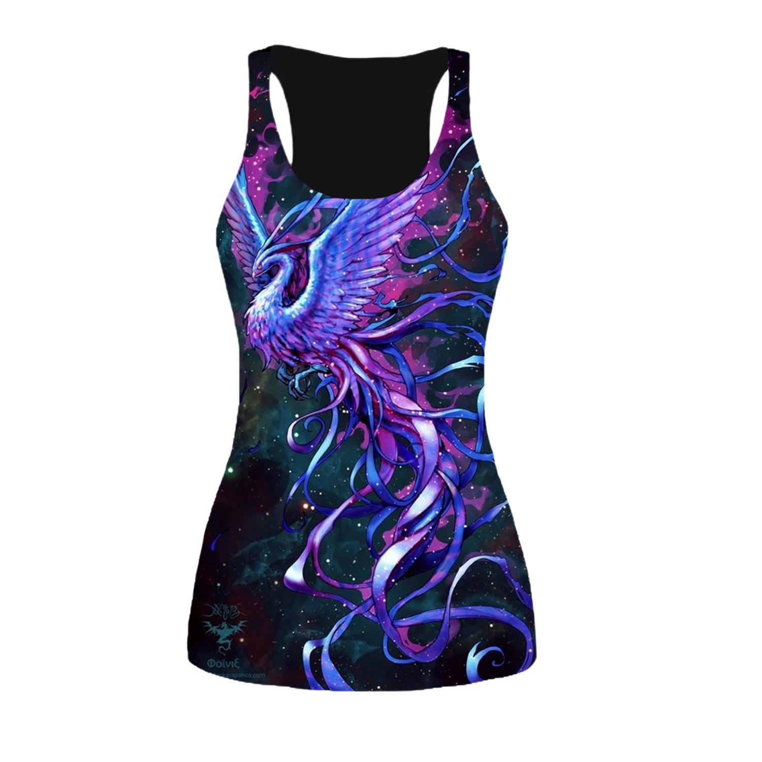 3D-Druck-Tiger-Tanktops für Damen, Workout, Yoga, Fitnessstudio, Flammen-Phoenix, bedruckt, Sommer-Sport-Shirts, Übergrößen-Westen für Damen S violett
