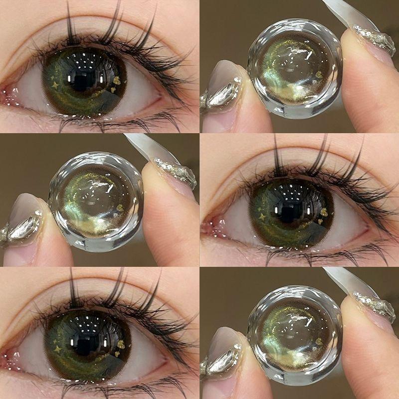 Mill Creek 1 Paar natürliche dunkelgraue Kontaktlinsen, große Augen, extra große Augen, 14,0/14,2/14,5 mm, großer Durchmesser, weiche Hydrogel-Kontaktlinsen, Güteklasse 0 saure grüne