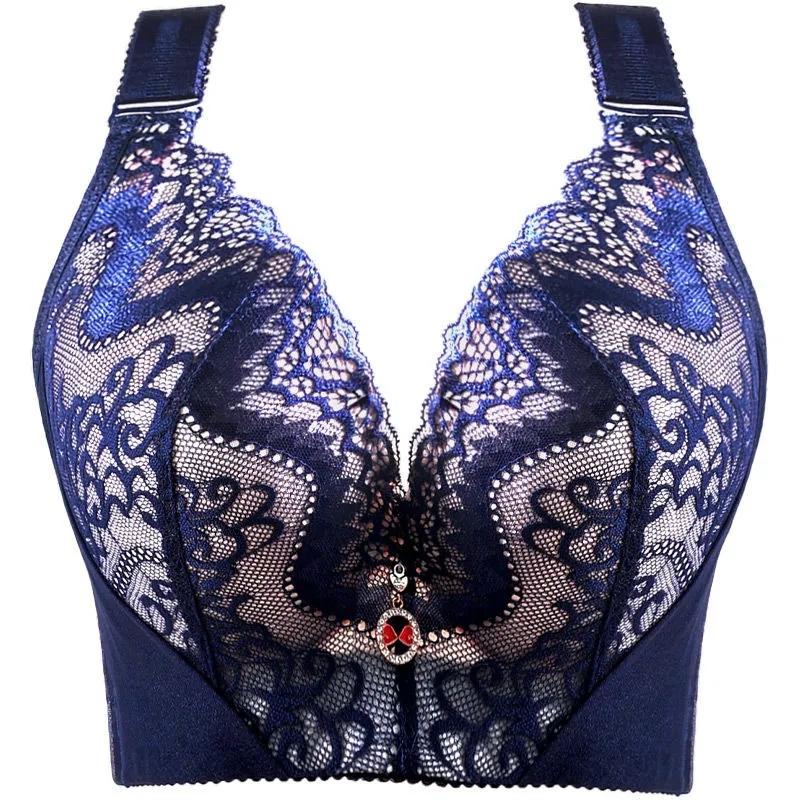 Plus Größe Sexy Push-Up Bh 34-46 CD Tasse Stickerei Spitze Bhs Frauen Versammelt Bralette für Große Brust büstenhalter Weibliche Dessous Top 42/95D blau