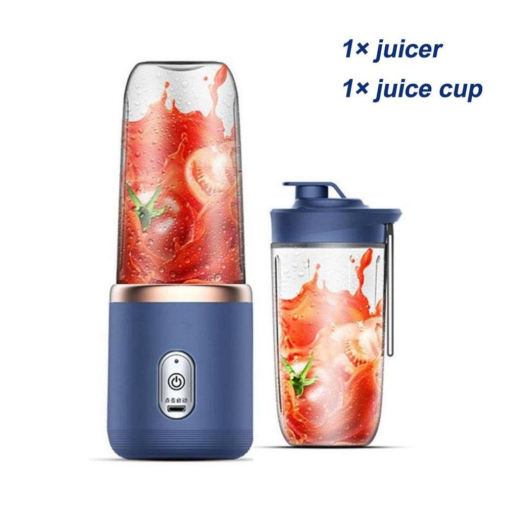 400 ml tragbare elektrische Entsafter 6 Klingen Fruchtsaftbecher USB wiederaufladbare automatische kleine Entsafter Smoothie Mixer Maschine Küchenmaschine no straws blau