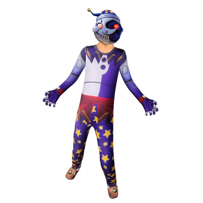 Sundrop Fnaf Clown Cosplay Kleidung Jungen Mädchen Bodysuit Maske Party Jumpsuit Perfekt für Halloween Cosplay und Partys 120Y blue
