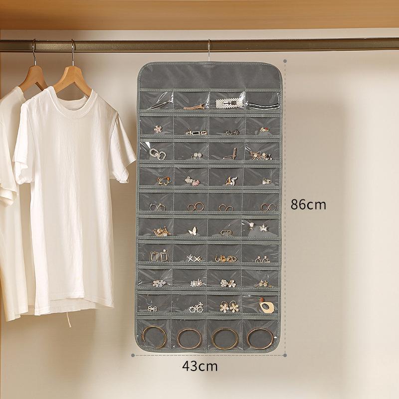 1 Stück 80 Fächer Hängender Damen Schmuck Organizer Ohrringe Halskette Armband Ring Zubehör Display Halter Staubdichte Aufbewahrung grau