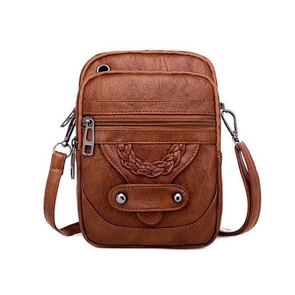 Vintage Umhängetasche, Handytasche, PU-Leder, Umhängetasche für Damen, Mini-Handtaschen 13*6*19cm braun