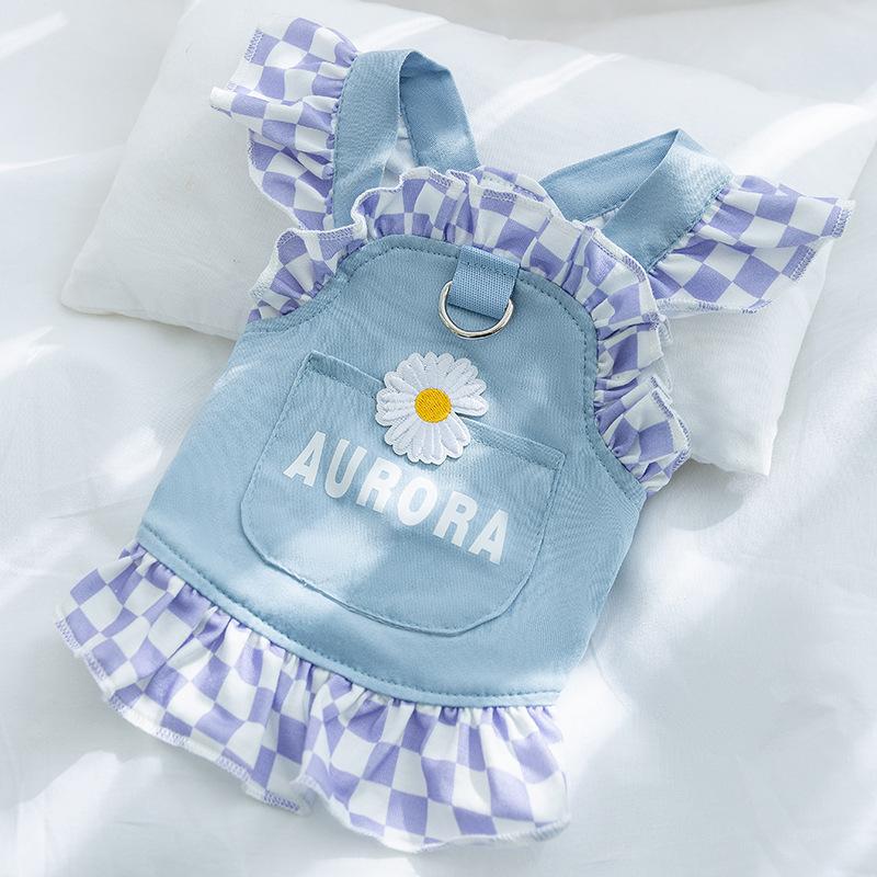 Frühling/Sommer Blumenprinzessinnen-Jeansrock für Katzen, Hunde und Hunde, dünnes Kleid, Teddybären, Haustierkleidung für kleine Hunde XL gray