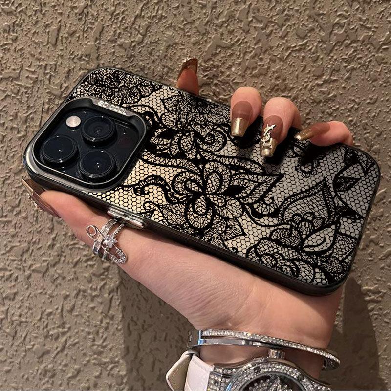 Schwarzes Spitzenmuster Handyhülle Für iPhone 17 Pro Max 16 15 14 Plus 13 12 11 Pro Max 16E 17Air X XR XS Max Stoßfest Weiche Hülle iPhone 16 Pro Max schwarz