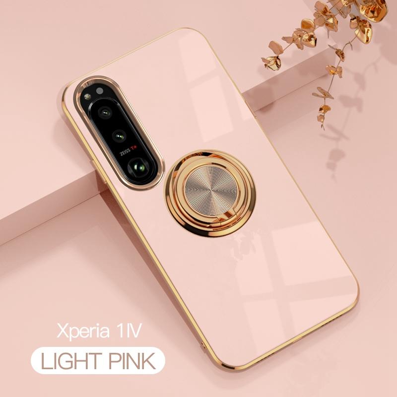 Luxus Plattierung Silikon Magnetischer Ringhalter Handyhülle Für Sony Xperia 1 5 10 III IV V VI ACE II Stoßfest Galvanisierte Abdeckung For Xperia 5 IV rosa