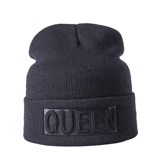 Winter Hut König Königin Mützen Mode Hip Hop Paare Kappe Casual Solide Hut Männer Frau Warme Gestrickte Beanie Ski Skullies motorhaube QUEEN schwarz