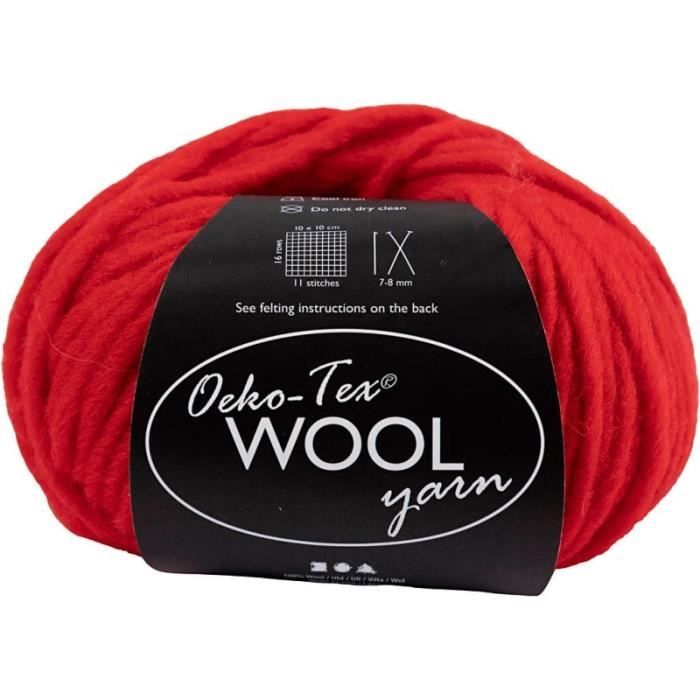 Wollknäuel - Oeko-Tex Wollgarn - 50 g - Farbe Rot - Leichtes Strickgarn