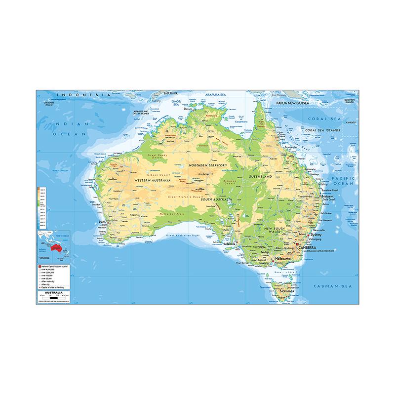 Englische Karte, Australien-Karte, geografische Karte, Wanddekoration, Hintergrund, Wohnzimmer, Zuhause, Arbeitszimmer, Studiobedarf, dekoratives Bild zum Aufhängen 84*59cm