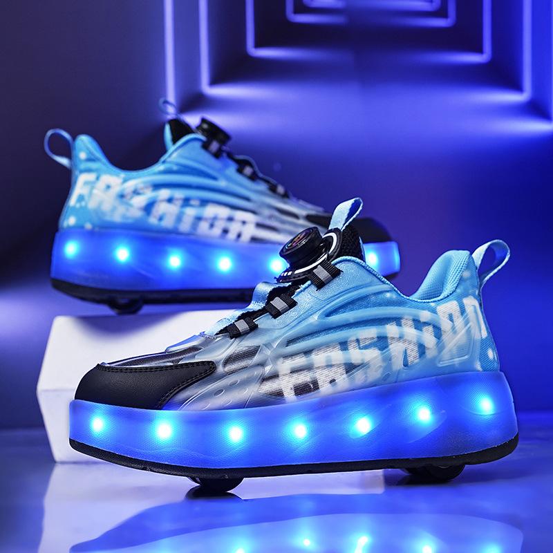 Rollschuhe, Doppelrad-Skates, Herren- und Kinder-Rollschuhe, LED-Leuchtschuhe 31 blue