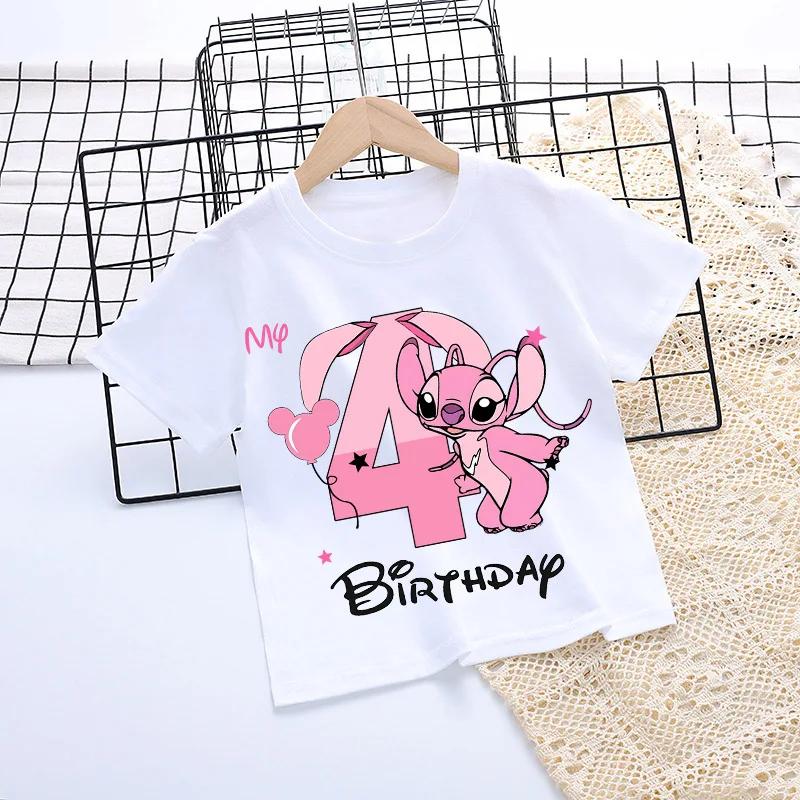 Kinder 1-9 Geburtstag Kinder T-Shirts Baby Party Nummer Shirt Kleidung Süßes Engel Tee Mädchen Junge Kurzarm Kleidung Oberteil Geschenk 120 pink