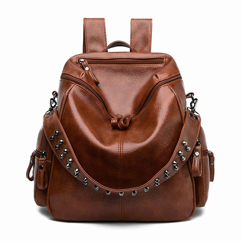 Modischer Weiches Leder Reise-Rucksack mit großer Kapazität Ein-Schulter Schultasche braun