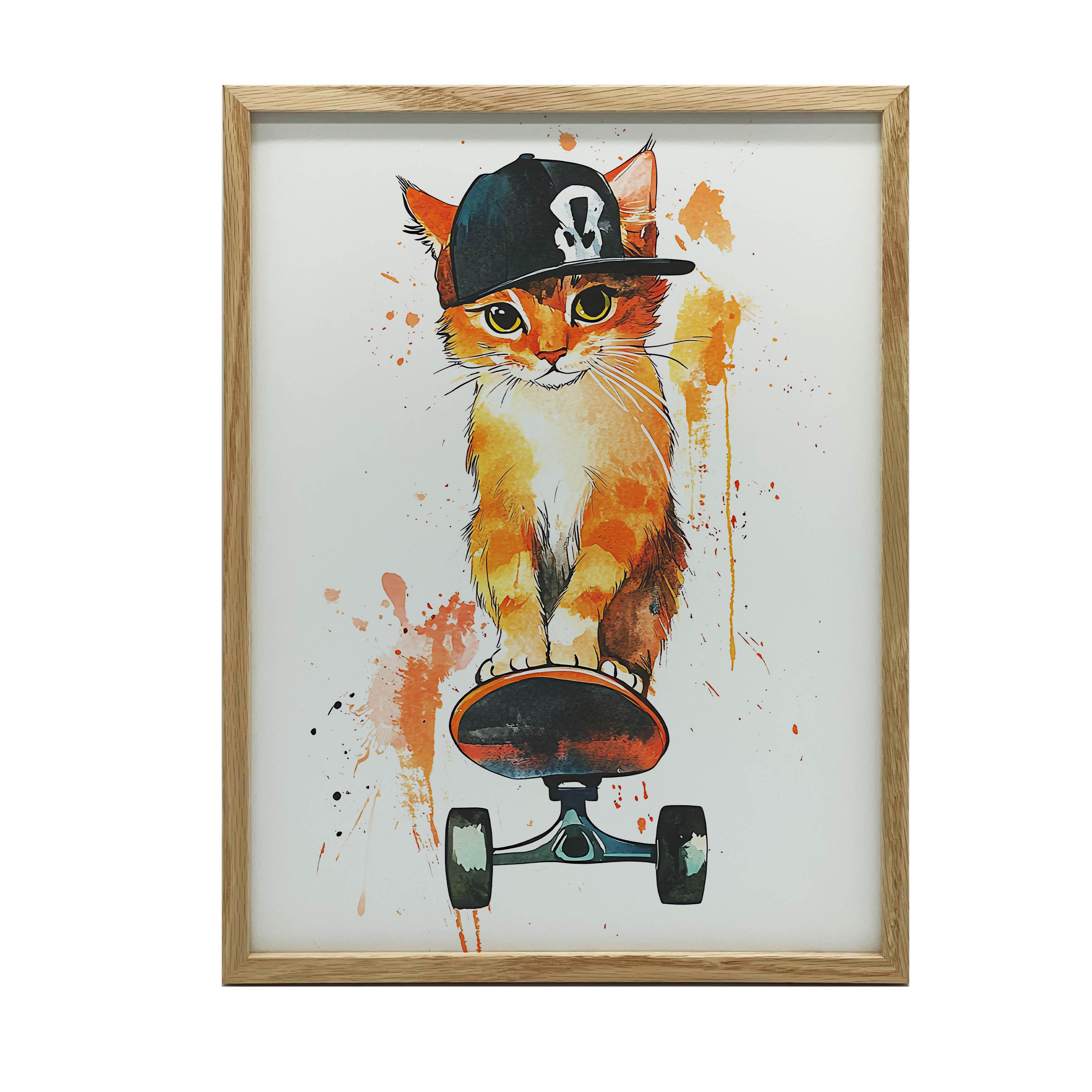 Poster Kätzchen auf Snowboard Poster Kätzchen auf Snowboard, 30X40 cm, ohne Rahmen, Premium-Leinwand auf Keilrahmen 36