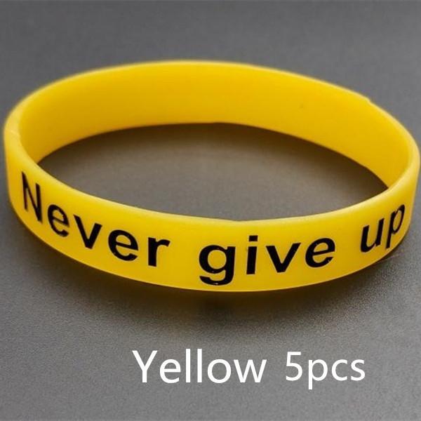 5 Stück Never Give Up Leuchtendes Gummi-Armband für Männer und Frauen, Freundschafts-Silikon-Armband, Motivations-Sport-Stulpe-Armband für Jugendliche, Geschenke Adult size 202 x 12 x 2mm gelb