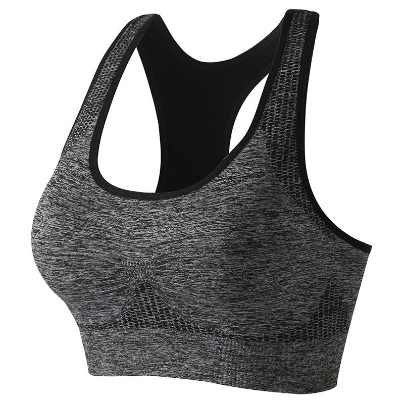Sport-BH für Damen zum Laufen, schnelltrocknend, stoßfest, seitliche Brust, Fitness-Yoga-Weste ohne Stahlring, geraffter Sport-BH S grau