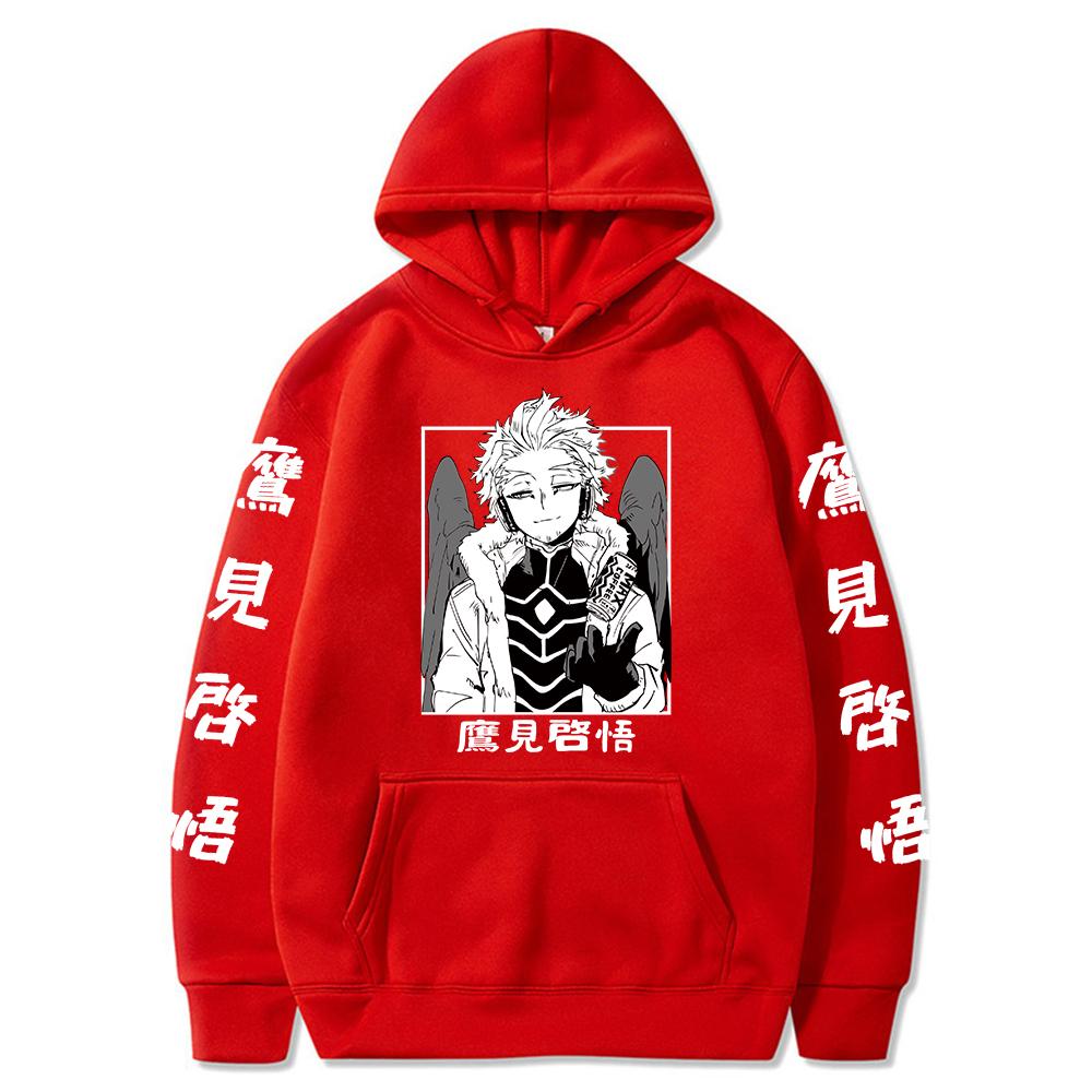 Anime My Hero Academia Hawks Grafik bedruckt mit Kapuze Herren Damen Casual Loose Hoodies Manga Pullover Harajuku Herren Sweatshirt L rot