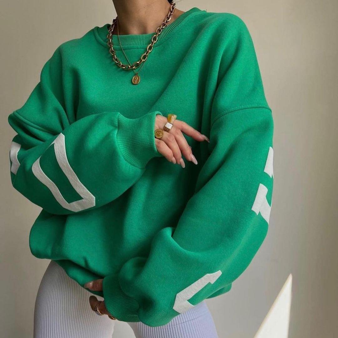 Herbst und Winter Hip Pop Neue Damen-Sweatshirts mit dickem Rundhalsausschnitt und Buchstabendruck in Übergrößen XXL grün