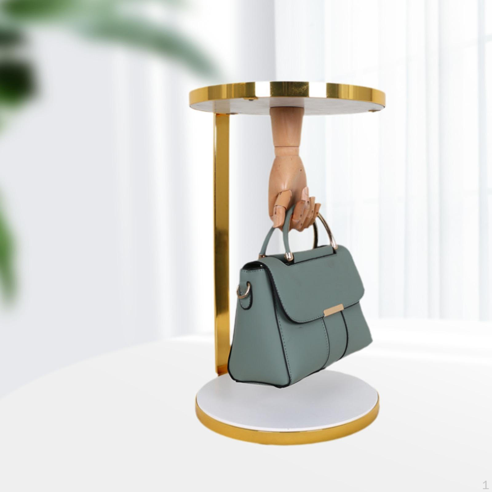 Handtaschen-Ausstellungsständer Rack Tischplatte Tasche mit einem hölzernen Handhaken Metallhalter