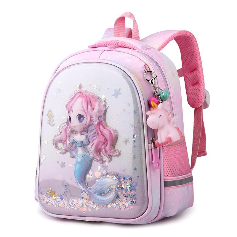 Wasserdichte Kindergarten-Schultaschen für Mädchen, leicht, Wirbelsäulenschutz, niedlicher Einhorn-Cartoon-Rucksack, Vorschule, Vorschule, Büchertasche